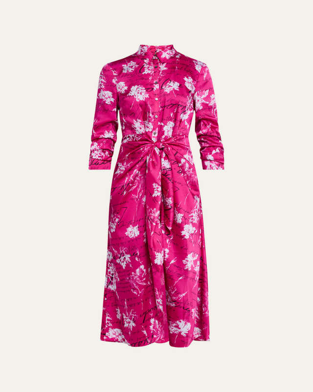 Jacey Warm Carnation Tie-Waist Midi Shirtdress
